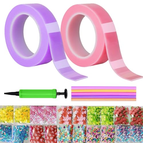 28 Stück Doppelseitiges Klebeband Set,Nano Tape Bubbles Set,DIY Craft Nano Klebeband Bubble Für Kinder 5cm Rosa Blowing Bubble Tape Bubble Tape Toy Kit mit Pailletten Aufkleber von FVGYITG