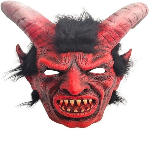 FVNLKY Halloween Luzifer Latex Maske Horn Teufel Scary Dämon Krampus Ziege Kopfbedeckung Cosplay Kostüm Requisiten für Erwachsene A von FVNLKY