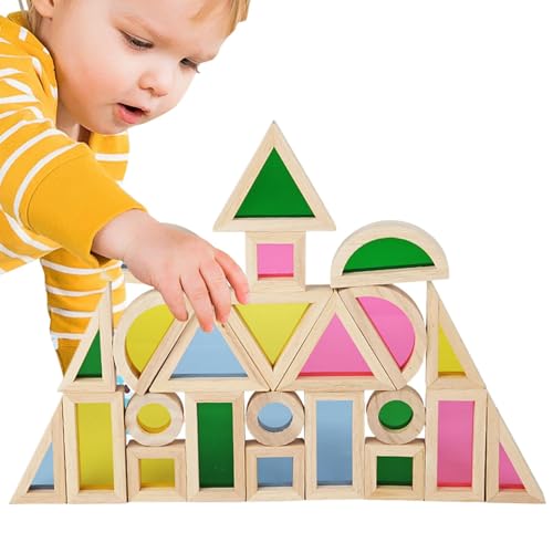 FVPKYUR Holzbausteine, Holzbaustein-Set,24X Regenbogen-Stapelspielzeug aus - Spielzeug-Stapelblock-Set, pädagogisches Vorschul-Lernspielzeug für die Entwicklung der Feinmotorik von Kindern von FVPKYUR