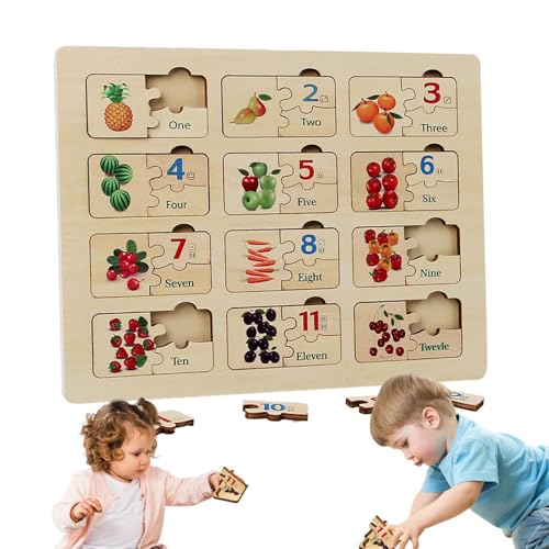 FVPKYUR Holzpuzzles für Kinder,Gemüse-Matching-Puzzle - Obst-Gemüse-Zahlenspiel-Puzzlebrett - Kindergartenspielzeug, Frühpädagogisches Puzzle-Set, Heimlernspielzeug für Kinder von FVPKYUR