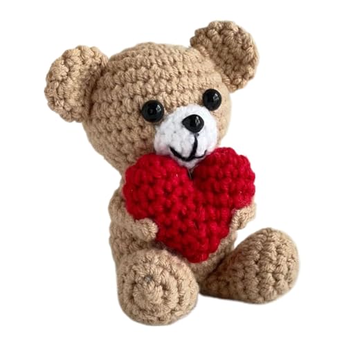 FVPKYUR Niedlicher Häkelbär, Häkelstrickpuppe - Bär süße Häkelpuppe Plüsch gestrickte Puppe,Handgefertigtes Plüschtier mit Herztasche, Stofftier für Mädchen und Kinder von FVPKYUR