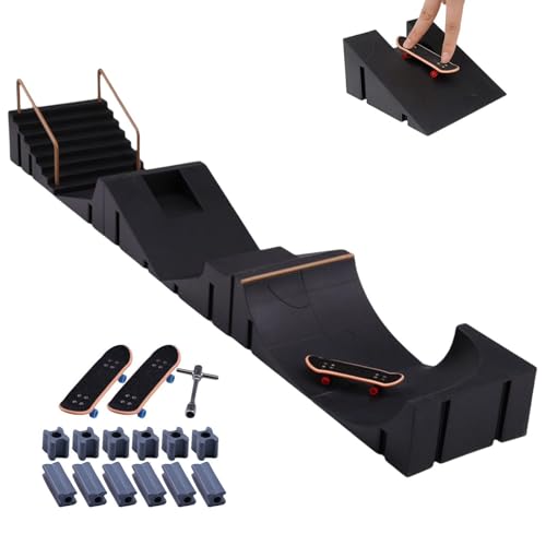 FVPKYUR Skate-Park-Spielzeug - Robuster 6-in-1-Griffbrettpark,Fingerspielzeug-Set inkl. 6 Skateboard-Rampen 3 Finger-Skateboards zum Geburtstag, Kindertag von FVPKYUR