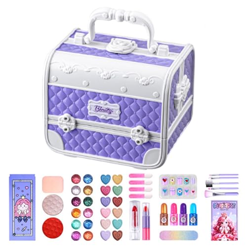 FVPKYUR Waschbares Make-up-Spielzeug, Make-up-Set für echte Mädchen, Waschbares Make-up-Beauty-Set 43-teilig, Mädchen Prinzessin Make-up Spielzeug mit Griff lila für Geburtstag Weihnachten von FVPKYUR