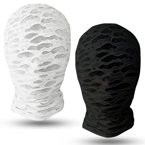 FWHFNB 2 Stück Vollgesichtsmaske,Halloween Vollgesichtsmaske,Gesichtslose Maske,Spandex Kopfmaske,Gesichtslose Maske für Halloween cosplay (Schwarz & Weiß mit Loch) von FWHFNB