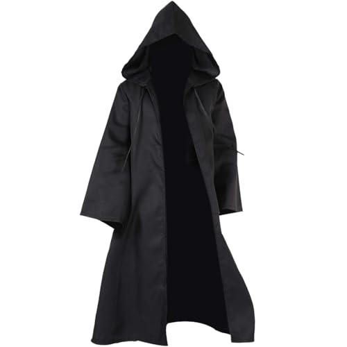 FWHFNB Jedi Robe,Jedi kostüm,Jedi Umhang mit Kapuze,Unisex für Erwachsene Umhang,für Halloween,Karneval,Maskerade,Vampir Cosplay (Schwarz, L) von FWHFNB