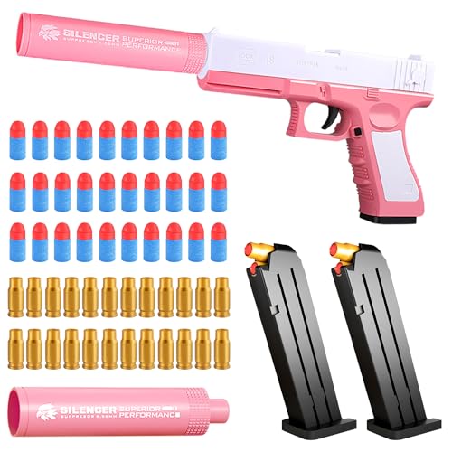 Soft Bullet Pistole,Soft Bullet Toy Pistole,Kinder Pistole mit Schalldämpfer,Schaumstoff Soft Bullet Gun Spielzeug,manuelles Nachladen,Lernspielzeug,für Erwachsene&12+Kindergeschenke (Rot) von FWHFNB