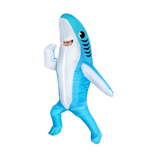 FXICH Aufblasbarer Hai Kostüm für Erwachsene,Hai Halloween Kostüm Fancy Dress (inflatable shark costume blue for kid) von FXICH