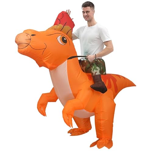 FXICH Aufblasbares Dinosaurier-Kostüm, aufblasbares Dinosaurier-Kostüm-Outfit, lustiger Halloween-Dinosaurier-Kostüm-Anzug (orange), aufblasbares Kostüm für Erwachsene: 150 cm–190 cm von FXICH