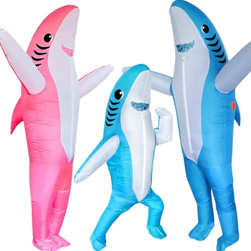 FXICH Aufblasbarer Hai Kostüm für Erwachsene,Hai Halloween Kostüm Fancy Dress (shark adult blue&pink &kids blue) von FXICH