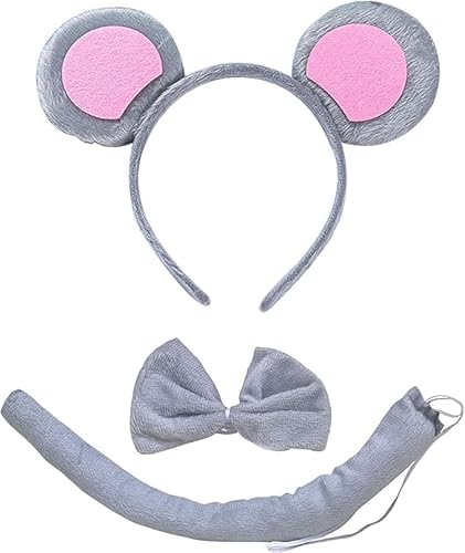 FXICH Maus Ohren Stirnband, Tier Kostüm Set, Ohren Stirnband Schwanz Tier Dress Up Set, für Cosplay Geburtstagsfeier Karneval Weihnachten Party Supplies von FXICH