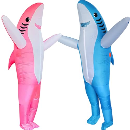 FXICH Aufblasbarer Hai Kostüm für Erwachsene,Hai Halloween Kostüm Fancy Dress (shark adult blue&pink) von FXICH