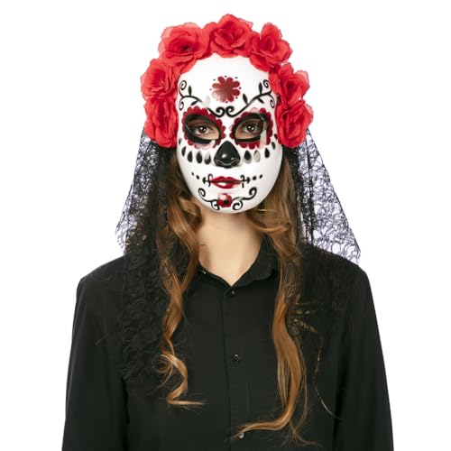 FYASA - Catrina Maske mit Blumen und Schleier für Kostüm von FYASA