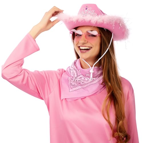 FYASA - Set Cowgirl rosa (Hut, Brille, Taschentuch) für Kostüm von FYASA