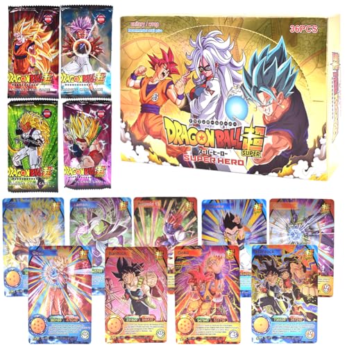 Drragon Ball Karten Sammelkarte Anime Sammelkarten 36 Packungen Anime Kartenspiel für Fans Kinder Teenager und Erwachsene Cartoon Trading Card Sets als Geschenk für Geburtstag von FYDZBSL