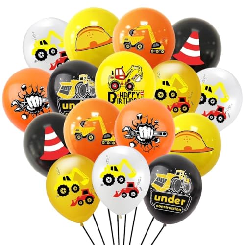 FYDZBSL 22PCS Luftballon für Kinder Baufahrzeug Luftballons Orange Gelb Schwarz Bagger Ballons Party Dekoration Ballons Geeignet für Jungen und Mädchen von FYDZBSL