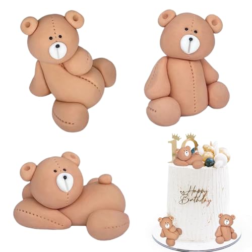 FYDZBSL 3pcs Bär-Kuchenaufsatz Bären-Geburtstagsdekorationen Bär Figuren Tortendeko Brown Baby Dusche Kuchen Dekoration Geeignet für Jungen und Mädchen von FYDZBSL