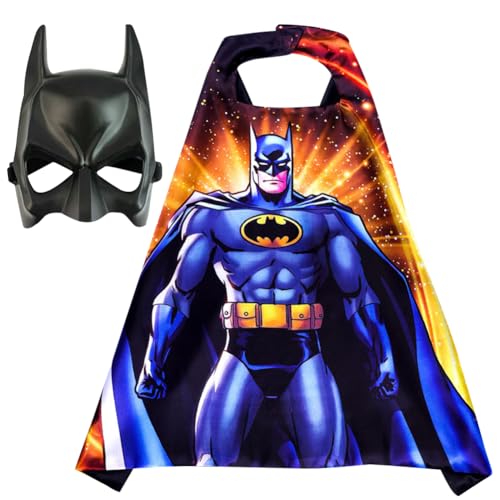 FYDZBSL Baatman Umhang und Maske Set 2Pcs Kinder Superhero Cape Maske Party Kostüme Doppelseitige Umhänge Verkleiden Party Zubehör Für Jungen und Mädchen Halloween von FYDZBSL