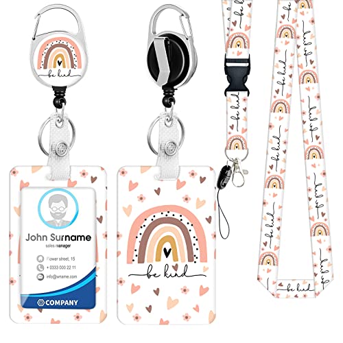 FYDZBSL Einziehbares Lanyard mit ID Kartenhalter Set, Boho Regenbogen Kartenhalter mit abnehmbarem Lanyard und einziehbarem Ausweishalter ID Schutz Harter Ausweishalter für Männer Damen Kinder von FYDZBSL