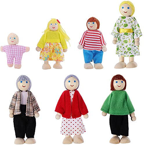 FYDZBSL Puppenhaus Puppenfamilie Set, Holz 7 Personen Figuren Puppen Spielset, Puppenhaus Kinderspielzeug für Puppenhaus Zubehör, Puppenfamilie Set, Puppenhaus Zubehör, Kinder Spielzeug Geschenk von FYDZBSL