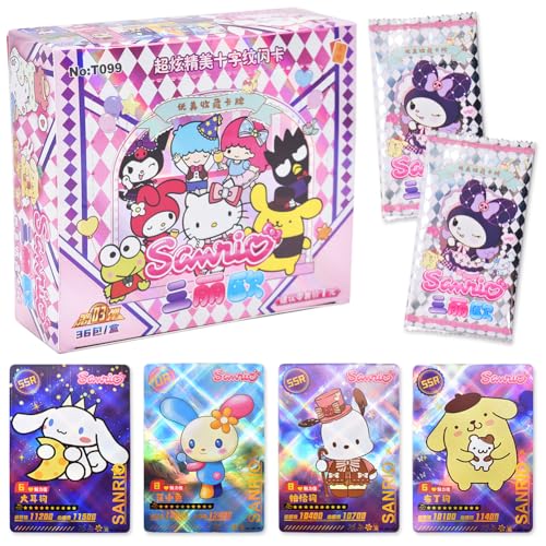 Sanrio Anime Karten 36 Packs Sammelkarten Karten Set Cartoon Trading Cards Kartenspiel für Fans, Kinder, Teenager und Erwachsene Anime Spielkarte, als Geschenk für Geburtstag ﻿ von FYDZBSL