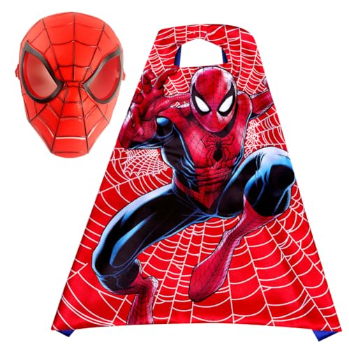 FYDZBSL SpiderrMan Umhang und Maske Set 2Pcs Kinder Superhero Cape Maske Party Kostüme Doppelseitige Umhänge Verkleiden Party Zubehör Für Jungen und Mädchen Halloween von FYDZBSL