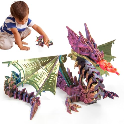 3D-Gedruckter Mecha Pterodactyl, Biegsamer und Flexibler Spielzeugdrache, Abnehmbarer Mecha-Drache, 3D-Gedrucktes Edelstein-Drachenmodell, Kristalldrache Heimdekoration für Erwachsene und Kinder von FYJCXCMP