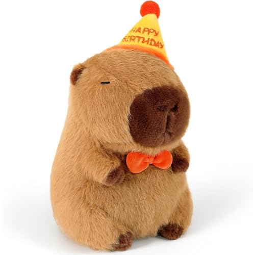 FYJCXCMP Kinder Plüschtier, 30cm Niedliches Geburtstags-Capybara-Plüschtier, Kawaii Capybara Plüsch Kissen Spielzeug mit Birthday Hat Plushies für Home Deko Kinder von FYJCXCMP