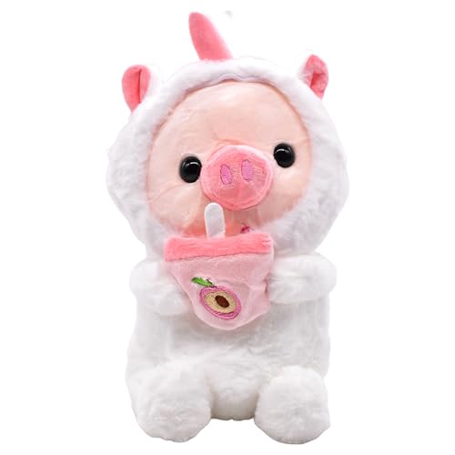 FYJCXCMP Plüschpuppe, Plush Toy, Weich PP-Baumwolle Füllung Schwein Sitzen Milchtee Trinken Dekomatte Kinder 20cm Rosa von FYJCXCMP