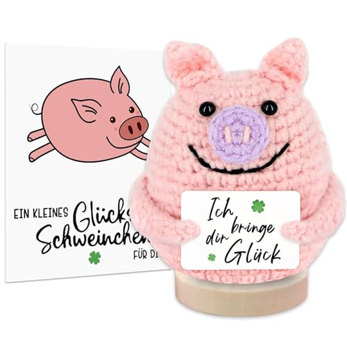 FYJCXCMP Positive Schwein, Pig Gifts, Mini Pig Doll, Positive Geschenke Glücksschweinchen, Knitted Tiny Pig Doll Glücksbringer Geschenk für Beste Freund Kollegen von FYJCXCMP