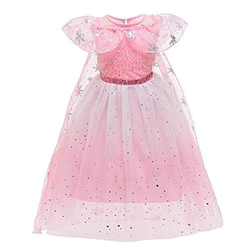 Elsa Kostüm Mädchen Eiskönigin Verkleidung Prinzessin Pailletten Tüllkleid mit Schneeflocke Umhang Outfit für Karneval Fasching Halloween Cosplay Weihnachten Geburtstag Party Gradient Rosa 3-4J von FYMNSI