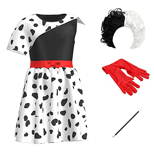 FYMNSI M?dchen Cruella Deville Kost?m Komplett Set, Kinder Cruella de Vil Cosplay Schwarz Wei? Kleid Per?cke Handschuhe Stange 101 Dalmatiner Verkleidung f?r Halloween Fasching Karneval 7-8 Jahre FYMNSI M?dchen Cruella Deville Kost?m Komplett Set, Kinder Cruella de Vil Cosplay Schwarz Wei? Kleid Per?cke Handschuhe Stange 101 Dalmatiner Verkleidung f?r Halloween Fasching Karneval 7-8 Jahre von FYMNSI