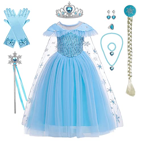 FYMNSI Mädchen Prinzessin Kostüm Maxikleid mit Schneeflocke Umhang Zubehör Kinder Halloween Cosplay Karneval Fasching Verkleidung Weihnachten Partykleid Abendkleid Festkleid Eisblau 7-8 Jahre FYMNSI Mädchen Prinzessin Kostüm Maxikleid mit Schneeflocke Umhang Zubehör Kinder Halloween Cosplay Karneval Fasching Verkleidung Weihnachten Partykleid Abendkleid Festkleid Eisblau 7-8 Jahre von FYMNSI