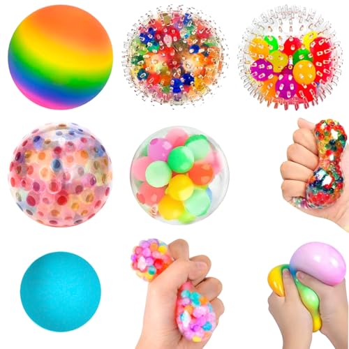 FYSL 6 Stück Stressbälle, Anti Stress Ball mit Wasserperlen, Squishy Stress Ball für Kinder und Erwachsene, Bunte Stressball Set für Kinder und Erwachsene Geburtstag Geschenke ADHD Autismus von FYSL