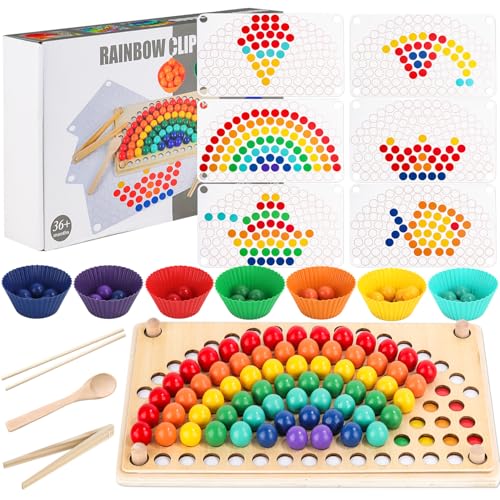 FYSL Holz Montessori Spielzeug, Clip Perlen Puzzle Sortierspiel, Clip Beads Brettspiel, Kinder Vorschule Farben Sortier Stapelspielzeug für 3 4 5 Jahre alt Kinder FYSL Holz Montessori Spielzeug, Clip Perlen Puzzle Sortierspiel, Clip Beads Brettspiel, Kinder Vorschule Farben Sortier Stapelspielzeug für 3 4 5 Jahre alt Kinder von FYSL