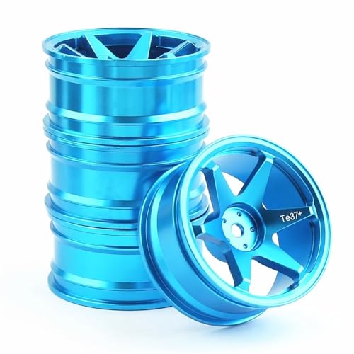 FYUtWh 4 Stück 52 mm Metallfelgennaben Kompatibel mit 1/10 RC On-Road-Drift-Rennwagen, kompatibel mit TE37-Stil RC Auto Zubehör(Blue) von FYUtWh