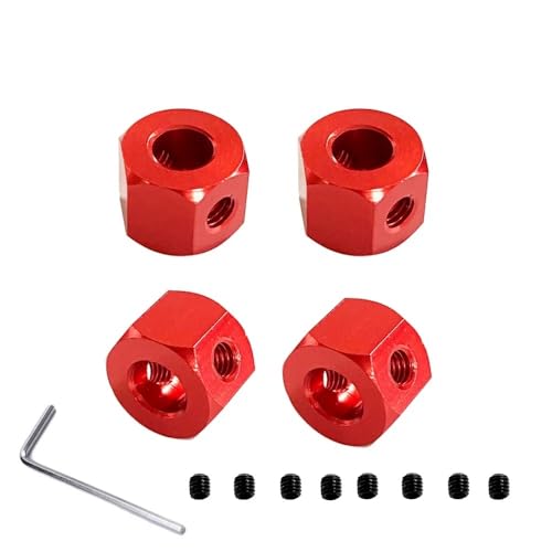 FYUtWh RC Auto Metall Radnabe Sechskantadapter 5mm bis 12mm kompatibel mit verschiedenen Modellen D12 C14 C24 B14 B16 MN D91 RC Auto Zubehör(RED) von FYUtWh