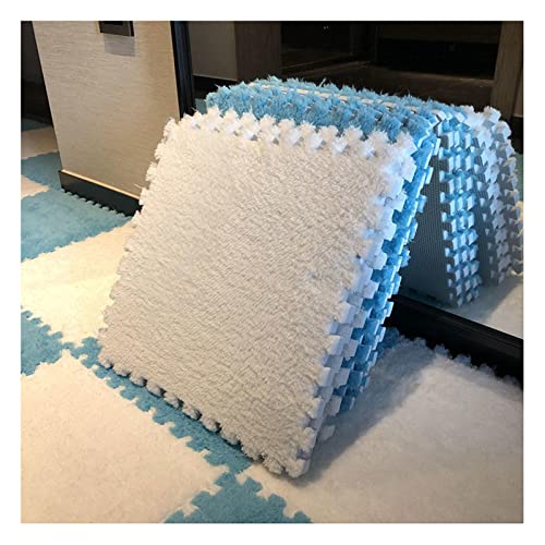 10 Stück 12 X 12 Zoll Ineinandergreifende Schaumstoffmatten, Plüschmatte, Flauschige Teppichfliesen, Bodenfliesen Für Schlafzimmer, Weiche Spielmatte(Color:White+Blue) von FYYSJW