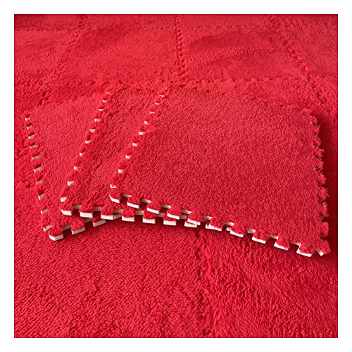 10 Stück Ineinandergreifende Teppichfliesen, Flauschige Quadratische Schaumstoff-Bodenmatten, Plüsch-Schaumstoffmatten, Spielmatte Für Wohnzimmer, Schlafzimmer, 12 X 12 Zoll(Color:Rot) von FYYSJW