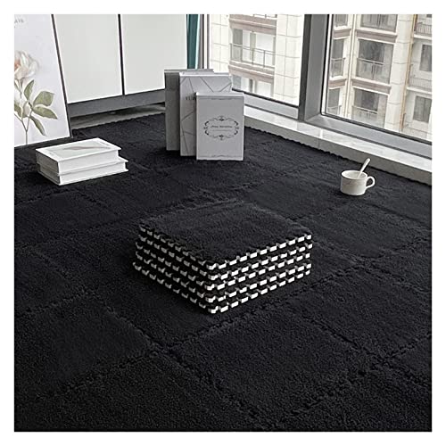 FYYSJW 10 Stück Ineinandergreifende Teppichfliesen, Flauschige Quadratische Schaumstoff-Bodenmatten, Plüsch-Schaumstoffmatten, Spielmatte Für Wohnzimmer, Schlafzimmer, 12 X 12 Zoll(Color:Schwarz) von FYYSJW