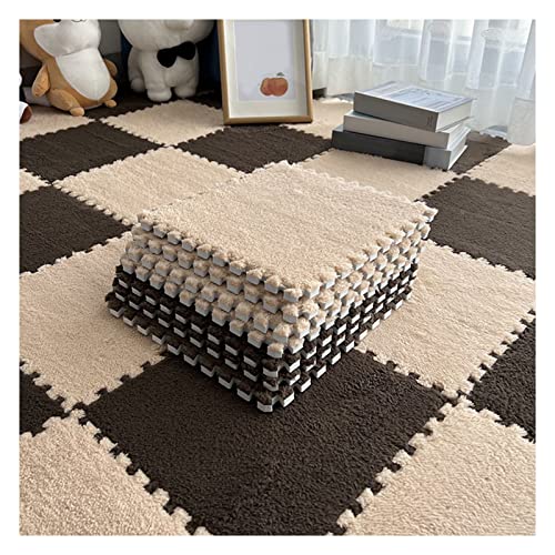 10 Stück Ineinandergreifende Teppichfliesen, Flauschige Quadratische Schaumstoff-Bodenmatten, Spielmatte Für Wohnzimmer, Schlafzimmer, Spielzimmer, 12 X 12 Zoll(Color:Heller Kaffee+Dunkler Kaffee) von FYYSJW