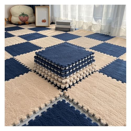 10 Stück Ineinandergreifende Teppichfliesen, Flauschige Quadratische Schaumstoff-Bodenmatten, Spielmatte Für Wohnzimmer, Schlafzimmer, Spielzimmer, 12 X 12 Zoll(Color:Marineblau+Heller Kaffee) von FYYSJW