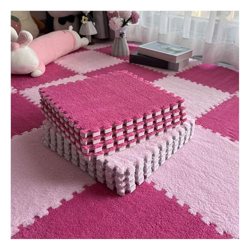 10 Stück Ineinandergreifende Teppichfliesen, Flauschige Quadratische Schaumstoff-Bodenmatten, Spielmatte Für Wohnzimmer, Schlafzimmer, Spielzimmer, 12 X 12 Zoll(Color:Rosenrot+Rosa) von FYYSJW