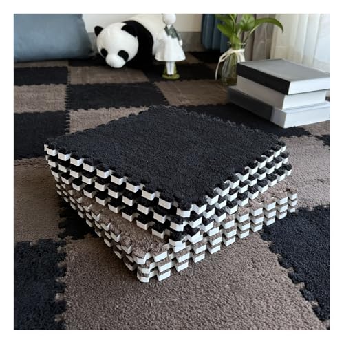 10 Stück Ineinandergreifende Teppichfliesen, Flauschige Quadratische Schaumstoff-Bodenmatten, Spielmatte Für Wohnzimmer, Schlafzimmer, Spielzimmer, 12 X 12 Zoll(Color:Schwarz+Dunkler Kaffee) von FYYSJW