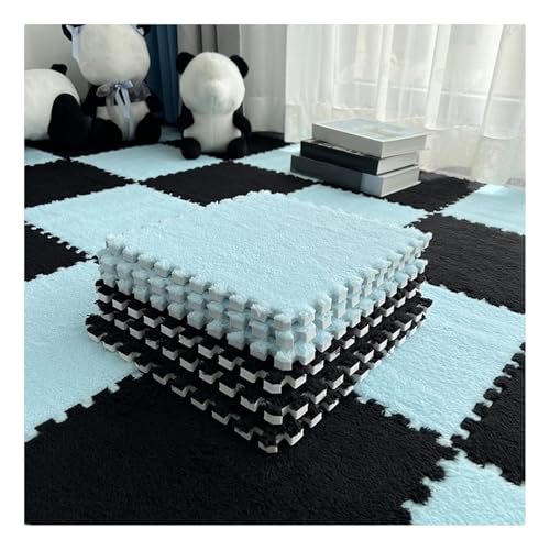 10 Stück Ineinandergreifende Teppichfliesen, Flauschige Quadratische Schaumstoff-Bodenmatten, Spielmatte Für Wohnzimmer, Schlafzimmer, Spielzimmer, 12 X 12 Zoll(Color:Schwarz+Hellblau) von FYYSJW