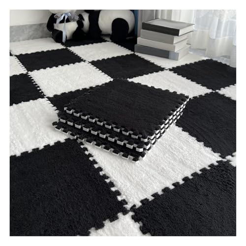 10 Stück Ineinandergreifende Teppichfliesen, Flauschige Quadratische Schaumstoff-Bodenmatten, Spielmatte Für Wohnzimmer, Schlafzimmer, Spielzimmer, 12 X 12 Zoll(Color:Schwarz+Weiß) von FYYSJW