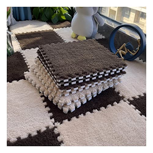 10 Stück Ineinandergreifende Teppichfliesen, Plüsch-Schaumstoff-Bodenmatte, Quadratische Puzzlematte, Spielmatten-Teppiche Für Spielzimmer Zu Hause, 12 X 12 Zoll(Color:Dunkler Kaffee+ Heller Kaffee) von FYYSJW