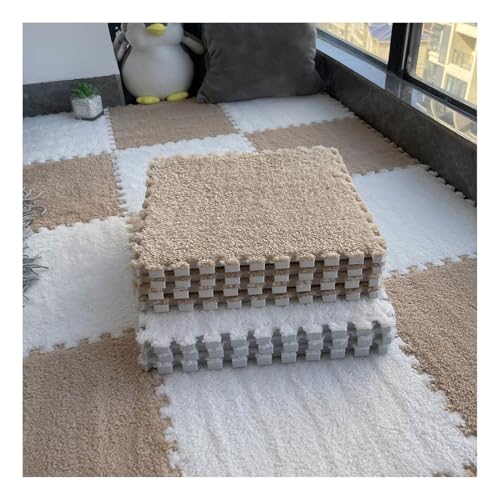 10 Stück Ineinandergreifende Teppichfliesen, Plüsch-Schaumstoff-Quadrat-Bodenmatten, Ineinandergreifende Flauschige Fliesen, Puzzle-Spielmatte, 12 X 12 Zoll(Color:Light Coffee+White) von FYYSJW