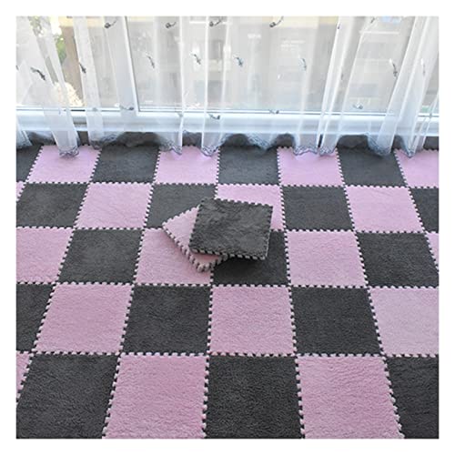 10 Stück Schaumstoff-Bodenmatte, Plüsch-ineinandergreifende Teppichfliesen, Puzzle-Spielmatte, Weiche Teppiche Für Spielzimmerdekor, 12 X 12 Zoll(Color:Grau+Rosa) von FYYSJW