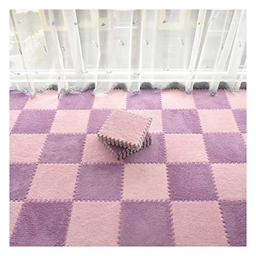 10 Stück Schaumstoff-Bodenmatte, Plüsch-ineinandergreifende Teppichfliesen, Puzzle-Spielmatte, Weiche Teppiche Für Spielzimmerdekor, 12 X 12 Zoll(Color:Purple+Pink) von FYYSJW