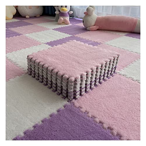 10 Stück Schaumstoff-Bodenmatten, Ineinandergreifende Weiche Eva-Schaumstoffmatten, Flauschiger Teppichboden Aus Plüsch, Puzzle-Spielmatte, 12 X 12 Zoll(Color:Lila+Rosa+Weiß) von FYYSJW